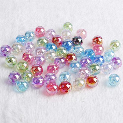 6/8/10mm Rainbow AB Color Acrylic Beads Round Clear Loose Be