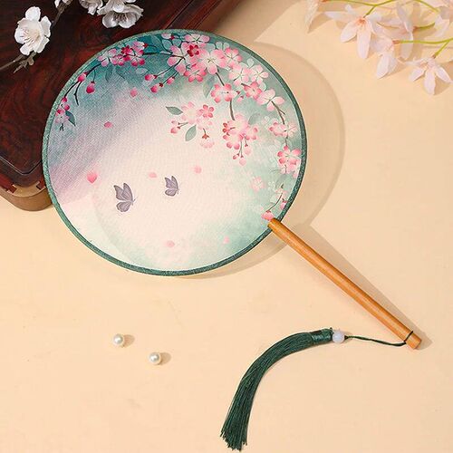 Chinese Style Round Hand Fan Vintage Printing Fan Ancient Ta