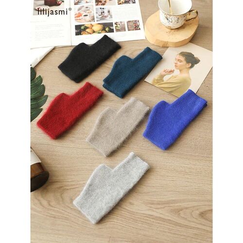 Mink Cashmere Autumn Winter Women Gloves Fingerless Warm Rac
