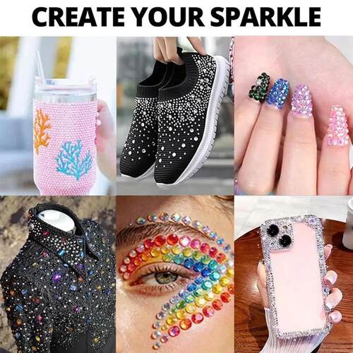 40 Grid AB Color Nail Rhinestones+ B-7000 Glue Set,Multi-Pur