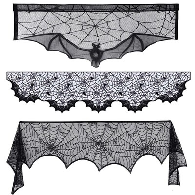 Halloween Table Runner Black Bat Spider Web Lace Tablecloth