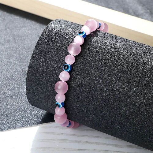 Blue Evil Eye Beaded Bracelets Natural Cat Eye Stone 6 8mm O