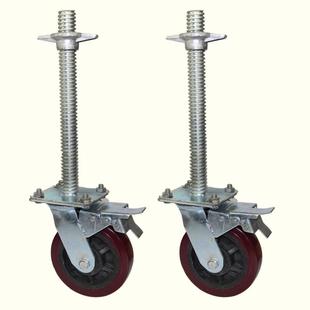 脚手架轮子寸重型带加长丝杆新B刹车万向轮可升降调节轮脚轮