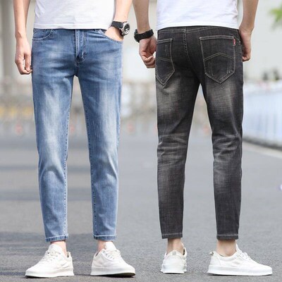 Cropped Jeans Mens Summer Thin Straight Slim-fit Small Feet
