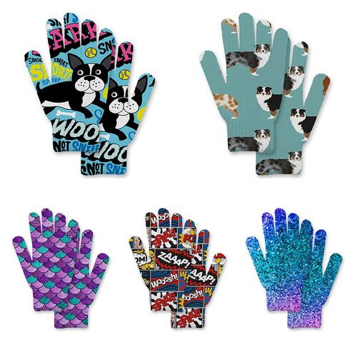 Womens Spring Touch Screen Gloves 3D Printing Splicing Knit