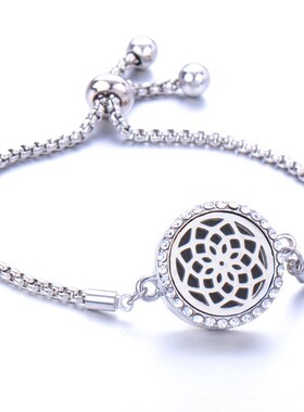 送女朋友镶钻钛钢镂空香薰可打开精油手链欧美可调大小香水手镯潮