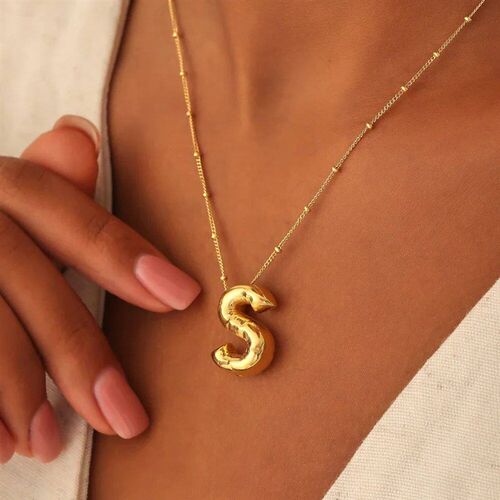 Vintage Stainless Steel Balloon Bubble Chunky Letter Necklac