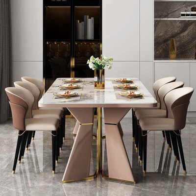 Light luxury modern rock plate dining table and chair combin