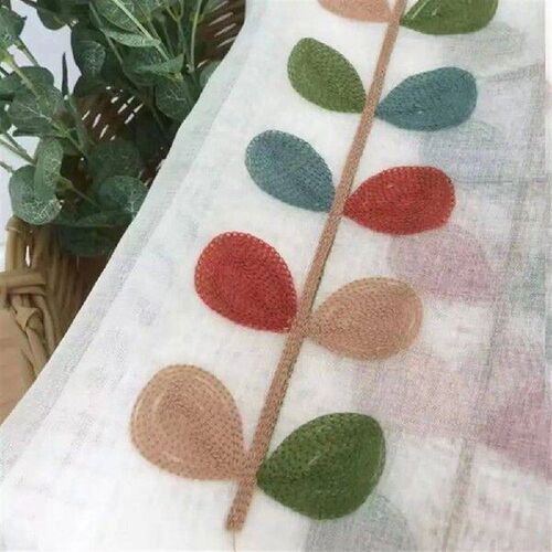 Four Color Branch Embroidered Semi Sheer Curtain Kitchen