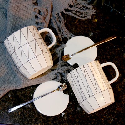 Ins female mark cup with cover teaspoons of office coffee