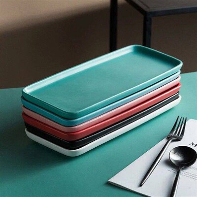 Rectangular Ceramic Dinner Plate Matte Solid Color Western