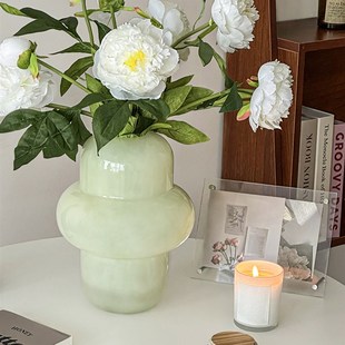 花瓶摆件客厅插花玻璃高级中古复古法式奶玉色奶油风艺术餐桌软装