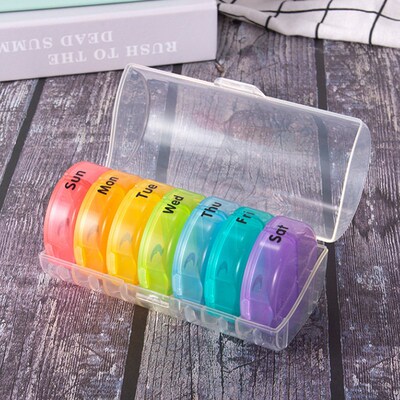 Rainbow 7 Days Pill Box Organizer Plastic Storage Box Contai