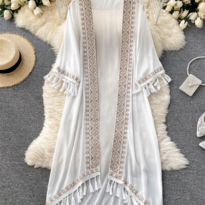 SEDUTMO Summer Pareo Beach Kimono Women Bohemian ver Up Long