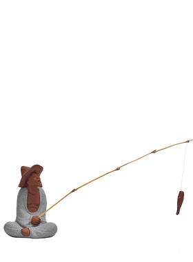 姜太公钓鱼摆件微景观陶瓷钓鱼渔翁人物鱼缸水族箱流水器造景装饰