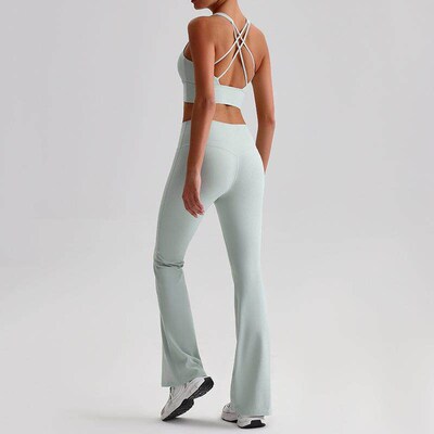 Tight fitting sandblasting yoga set, fitness wide leg