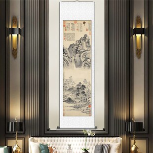 文徵明雨余春树图曲港归舟图绿荫长话国画工笔山水中堂画玄关挂画