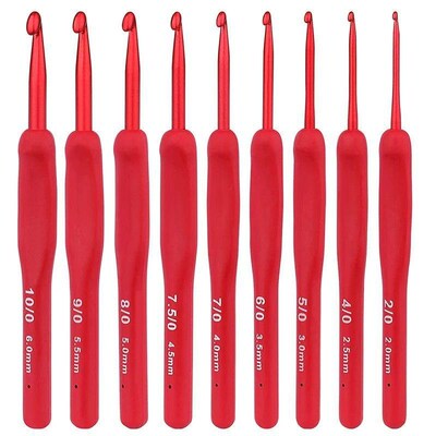 9Pcs Red Crochet Hooks Ergonomic Crochet Hook Set Soft Touch