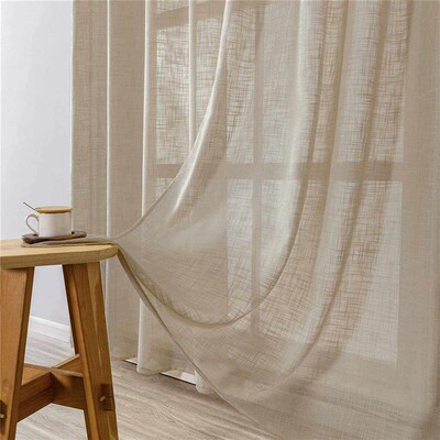 XUNTUO Modern Short Linen Sheer Curtains for Living Room Bed