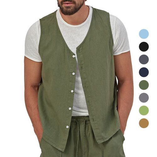 2025 Thin Buttons Casual Solid lor Linen Material Youth Wais
