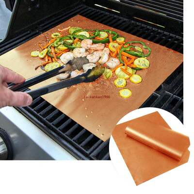 1PCS Non-stick Reusable BBQ Grill Mats Outdoor Copper Chef C