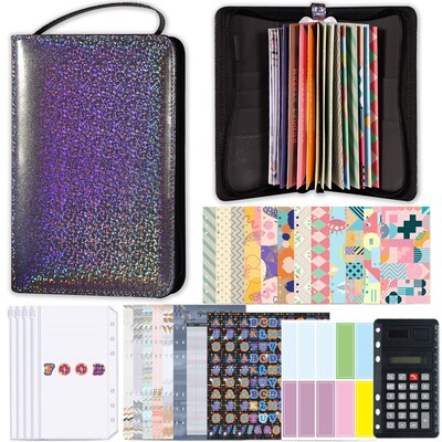 A6 PU Leather Budget Binder Planner with Zipper Pockets Cash