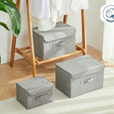 2023 New Washable Cotton Linen Fabric Folding CD Storage Box