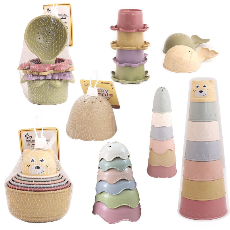 Baby Bath Toys Stacking Cup Toys Colorful Early Educational - 实物图