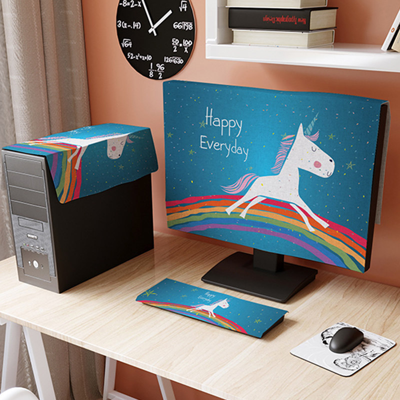 电脑罩防尘罩台式卡通可爱液晶显示器键盘主机保护屏幕盖布防尘