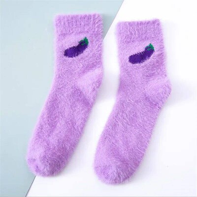 Women Fruit Fluffy Socks Autumn Winter Thermal Fuzzy Happy F