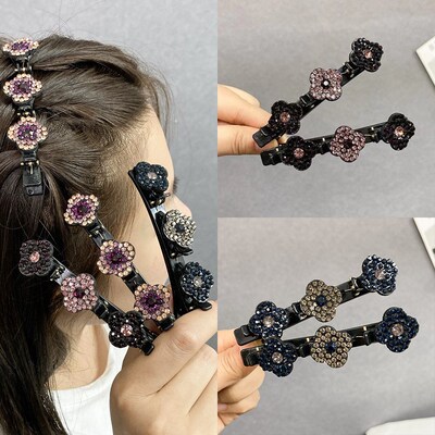 New Bling Crystal Braided Hair Clips Fashion 4 Leaves Duckbi