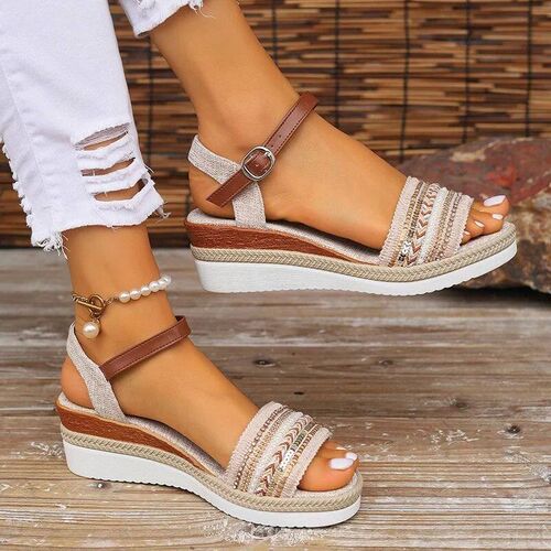 Womens Braided Casual Sandals Buckle Strap Platform Wedge