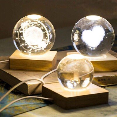 8cm Illuminated Display Base Wooden Glass Lighted Base with