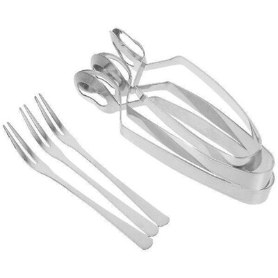 3 set Snail Tong Fork Set Stainless Steel Escargot Dining