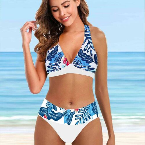Women Beachwear Ladies Leaves Pattern Vest Tankini Swimwear