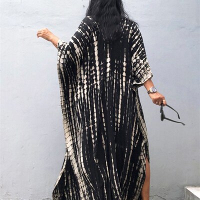 Fitshinling Halo Dyeing Vintage Beach Long Dress Women V Nec