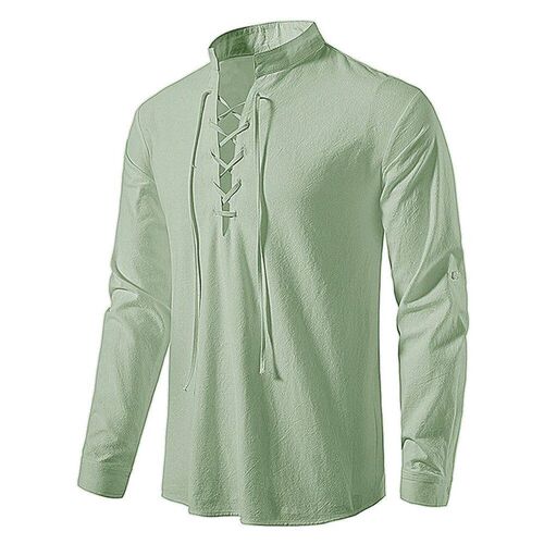 New Mens Casual Blouse Cotton Linen Shirt ops Long Sleeve T