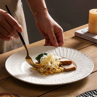 13 Inch Ceramic Western Steak Plate Black and White Main