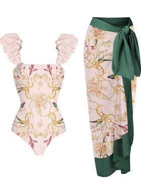 2023 Bikinis  Women Fashion Floral Colorblock Print One-Piec