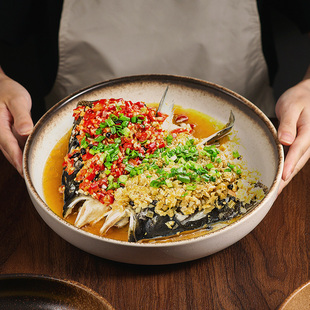 鱼盘蒸剁椒鱼头专用大盘子8-10寸蒸鱼家用菜盘蒸鱼盘装鱼圆盘深盘