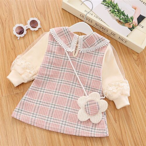 Girls Dress Spring Autumn Checkered for Kids 945