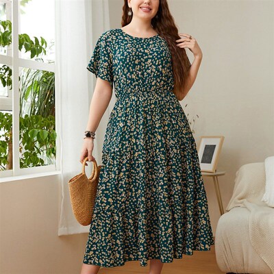 Womens Style Plus Size 2025 Print Loose Womens Dress