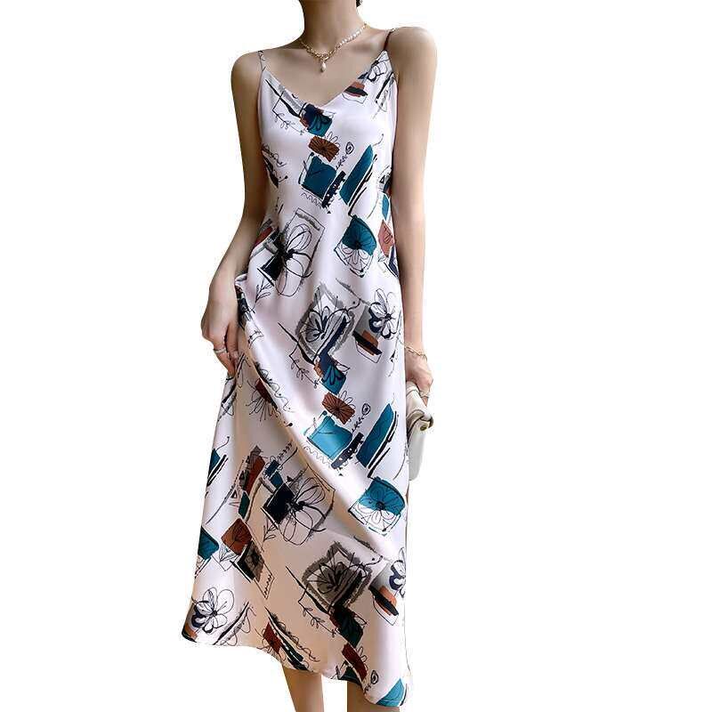 Triacetate French Style Silk Slip Design Niche Dress Womens - 实物图