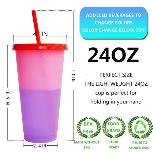 1PC Plastic Cute Cold Cups with Lids and Straws for Iced Cof