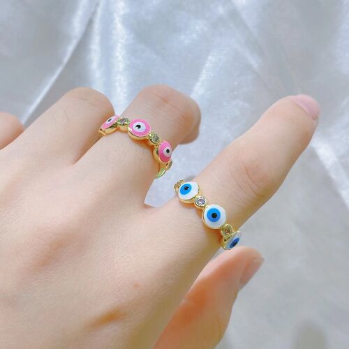Lucky Turkish Evil Eye Ring For Women Open Rainbow Crystal E