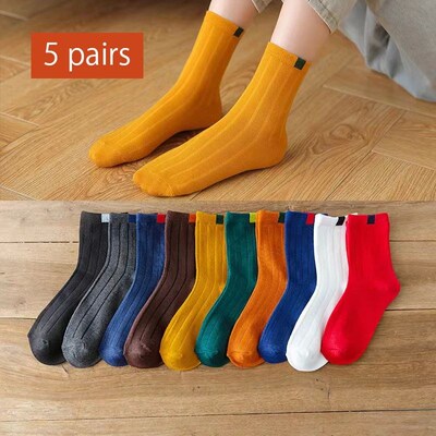 5 Pairs Pack Women Socks Couples Rainbow Spring Winter Japan