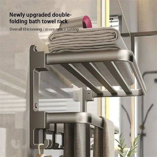 24 Inch Towel Rack with Bar Holder Shelf Movable Hooks Rust