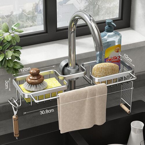 Kitchen Space Aluminum Sink Drain Rack Sponge Storage Faucet