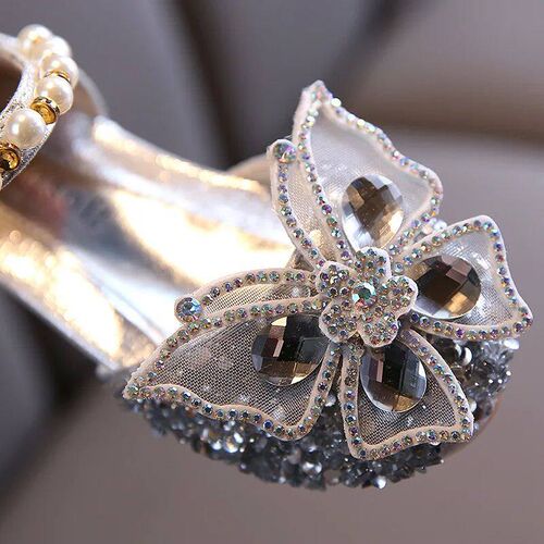 Girls Sequin Lace Bow Kids Shoes Girls Cute Pearl Princess D
