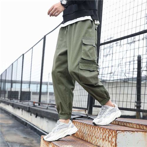 Cotton Overalls Mens Multi-Pocket Casual Pants Spring and S